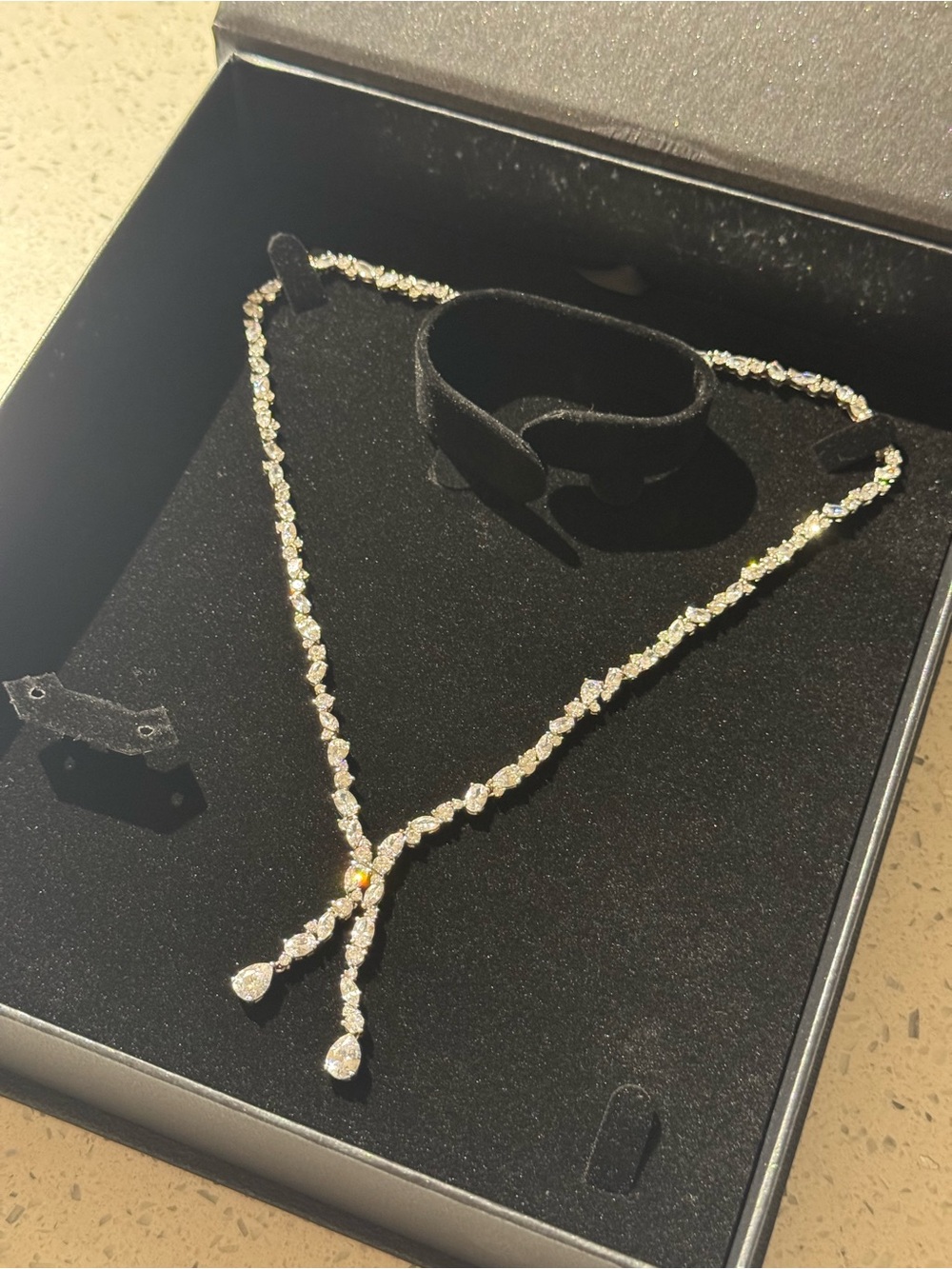 Elegant Crystal Drop Y-Necklace - Silver Tone